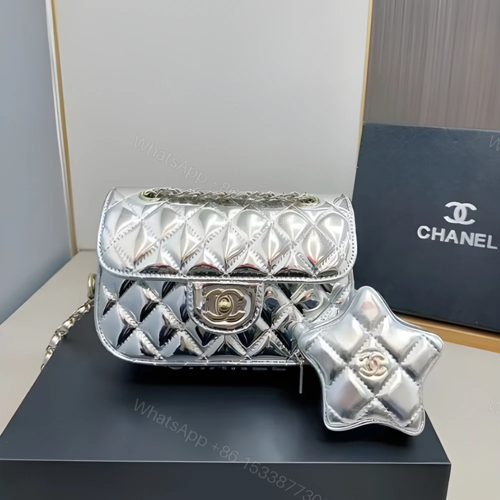 View 2 of Chanel Mini Flap Bag Star Coin Purse Silver 21Cm