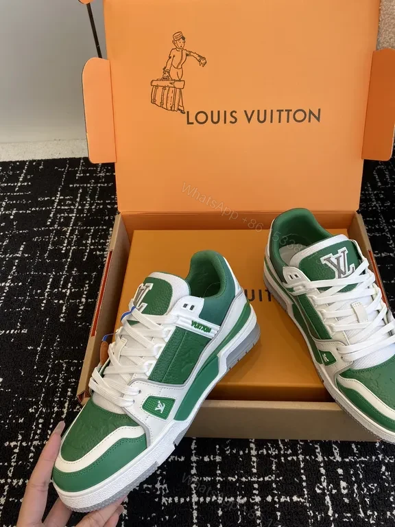 View 7 of Bold Green & White LV-Inspired High-Top Sneakers