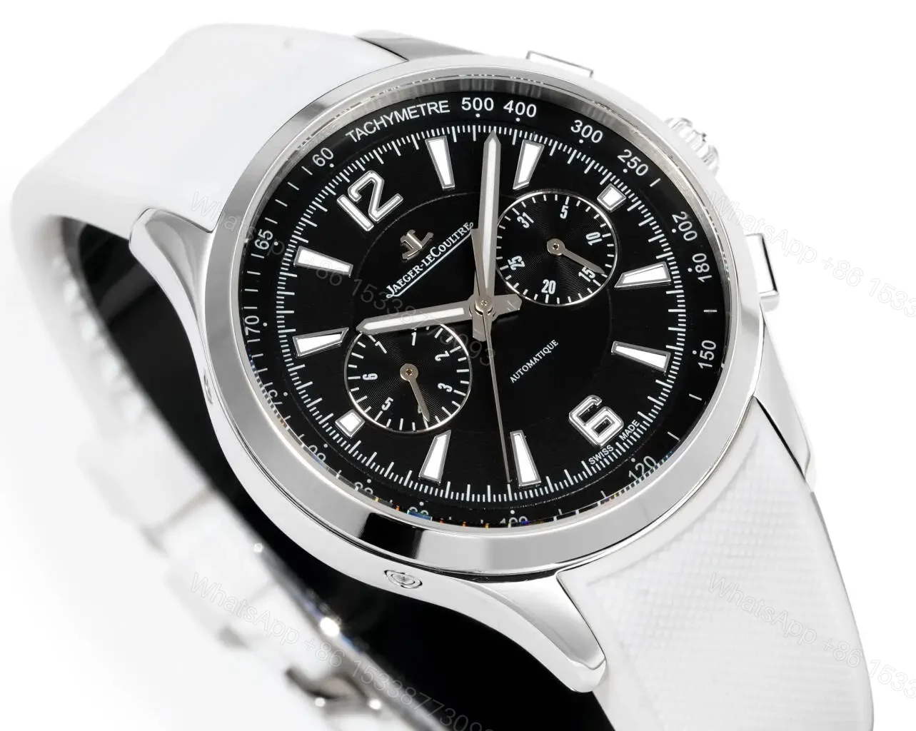 View 3 of Jaeger LeCoultre Black Chronograph Watch White Rubber Strap Ultimate 42MM JLC-POL-CHRONO-BLK-WHT-RUB-42