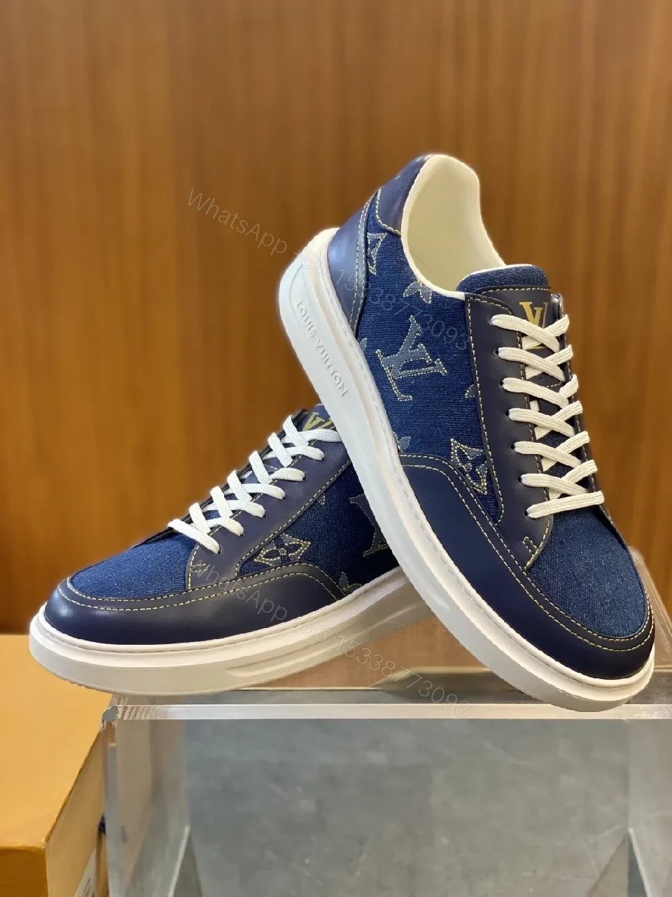 View 6 of Denim Monogram High-Top Sneaker: Subtle Luxe Comfort