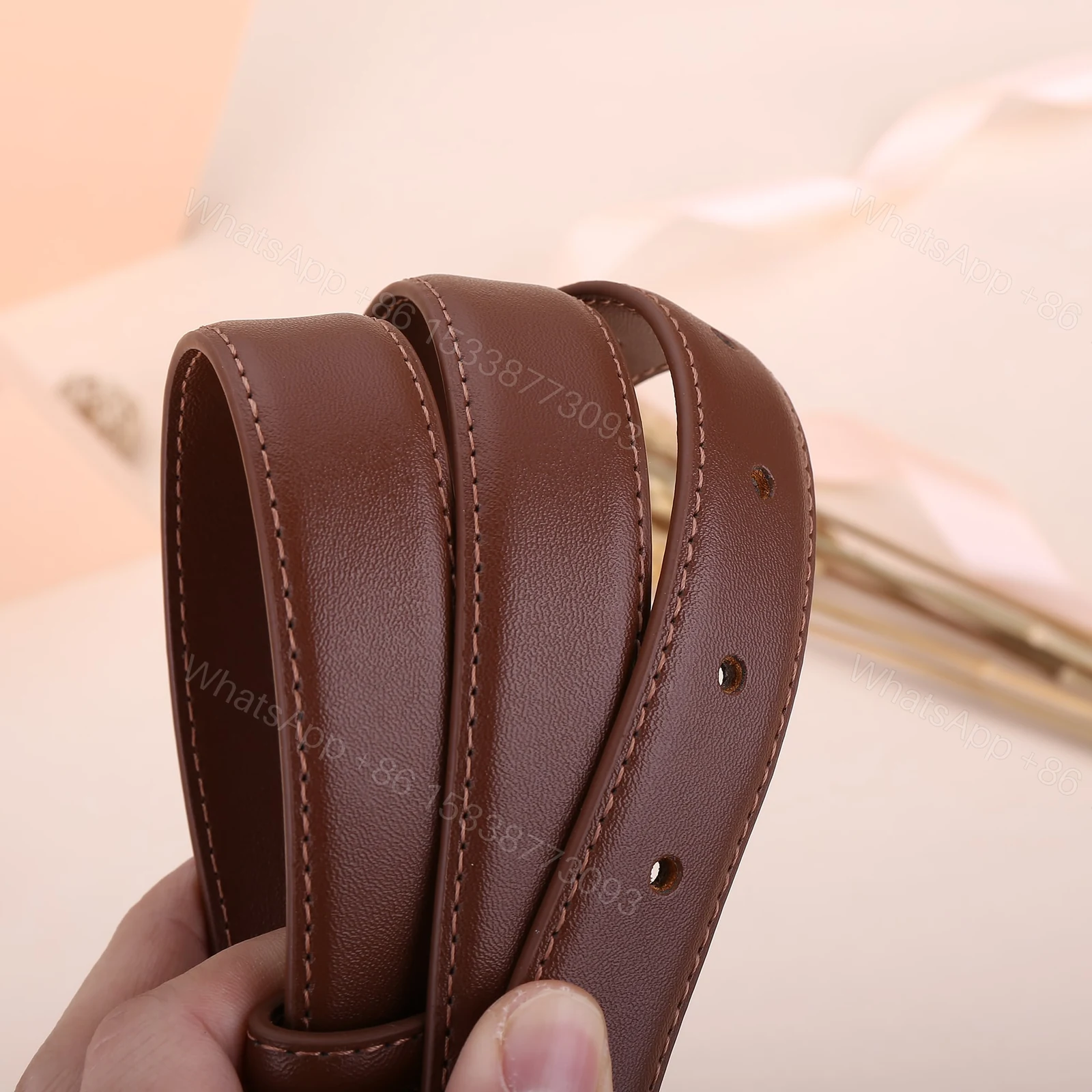 View 6 of SAINT LAURENT YSL SQUARE LOGO CLASSIC BELT DARK BROWN 25MM