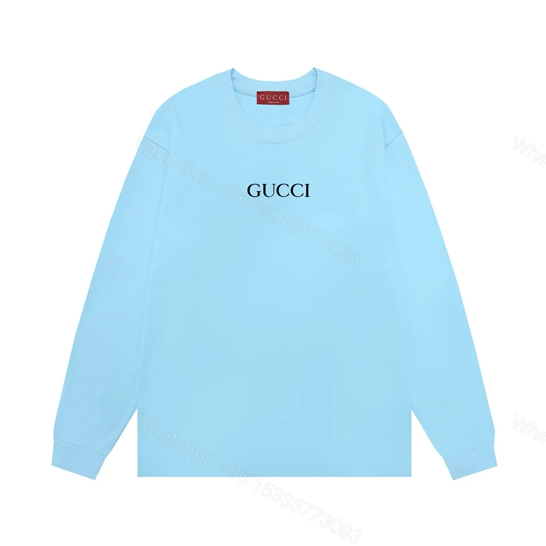 Gucci一比一等級天空藍LOGO長袖T恤 柔和色彩展現青春氣息 — view 1