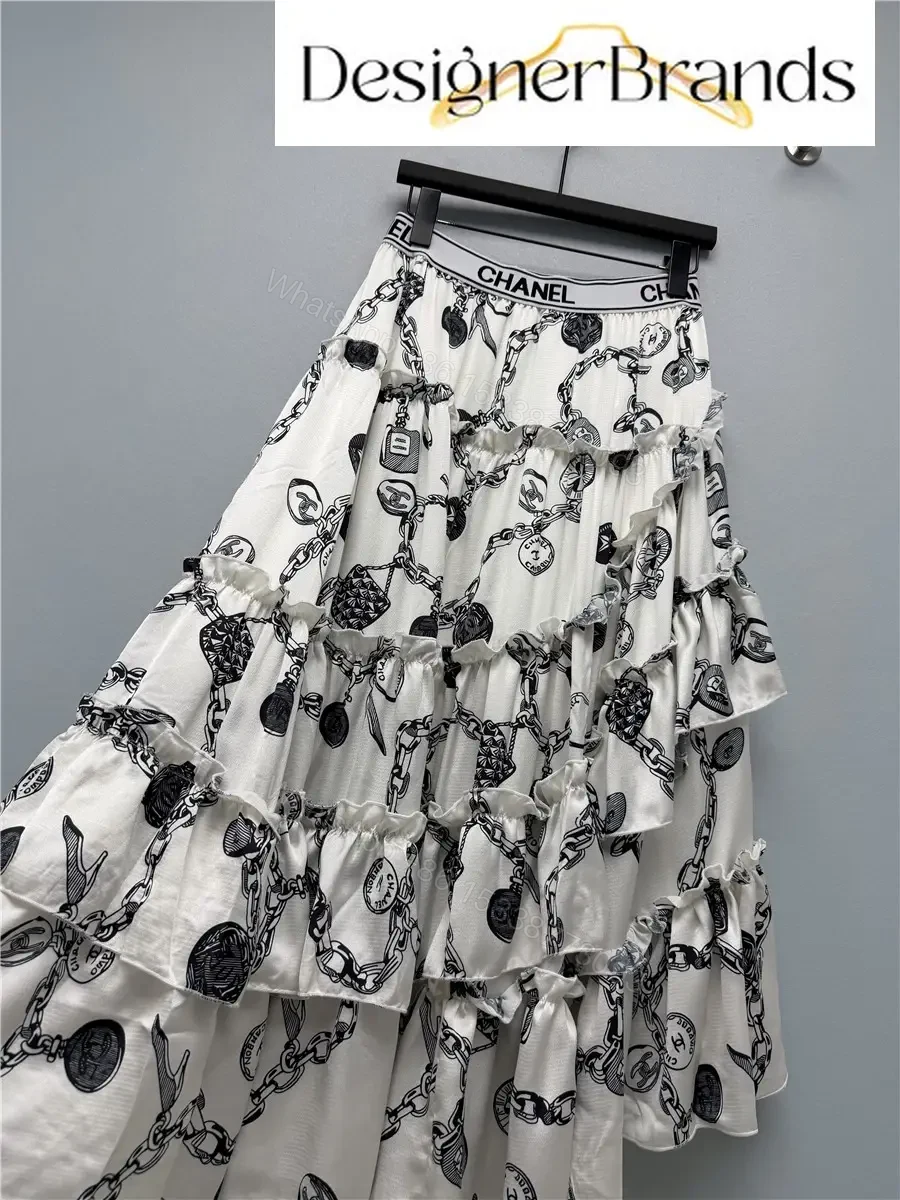 View 6 of Chanel White Maxi Dress with Black Chain Print