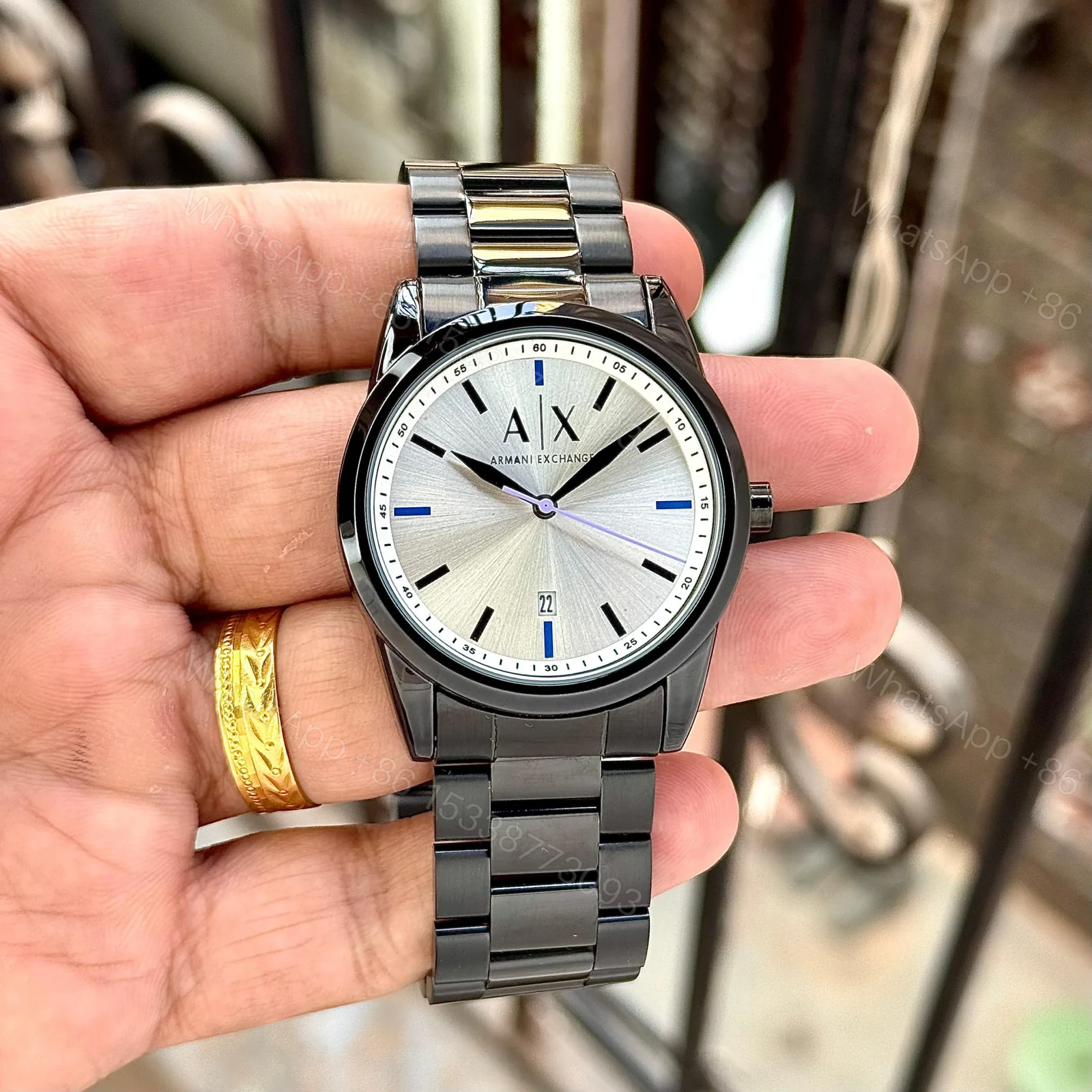 View 2 of Armani Exchange AX2858 – Black Steel with Silver Sunburst Dial