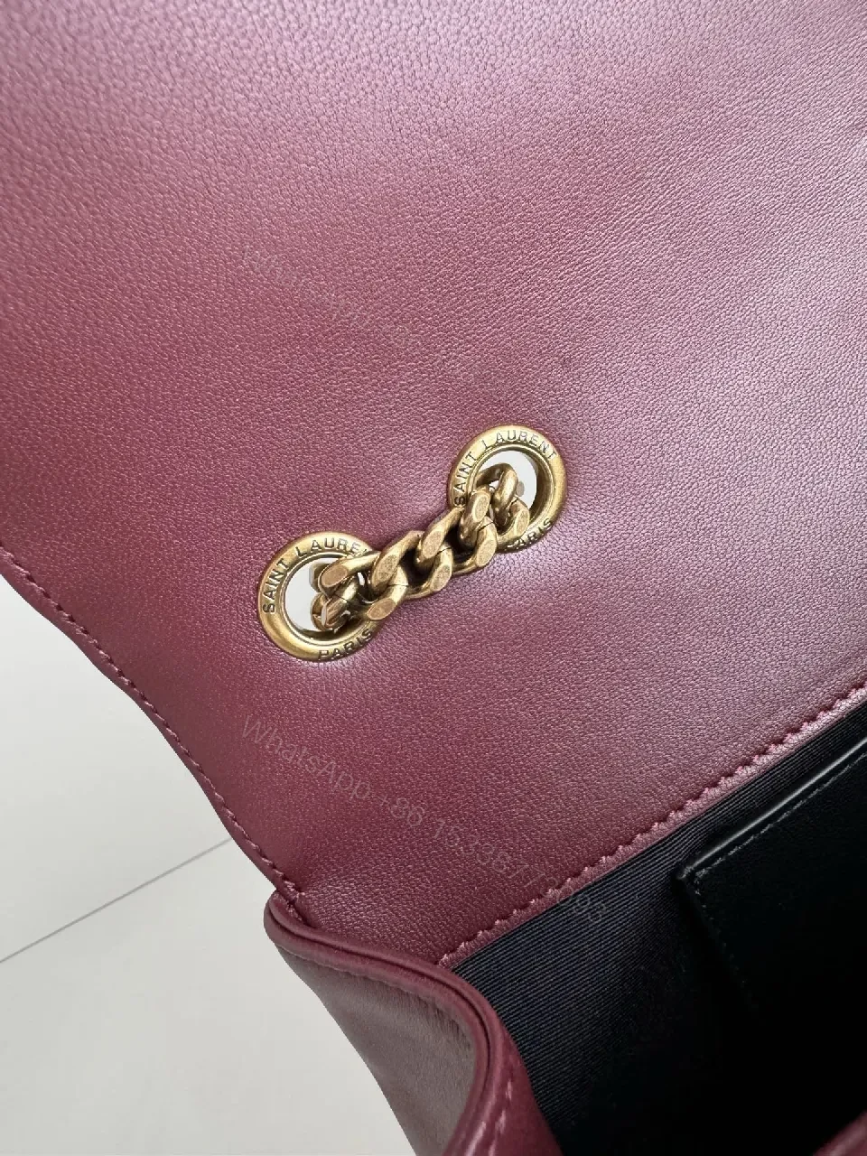 View 6 of Burgundy Quilted Leather Shoulder Bag with Gold Hardware