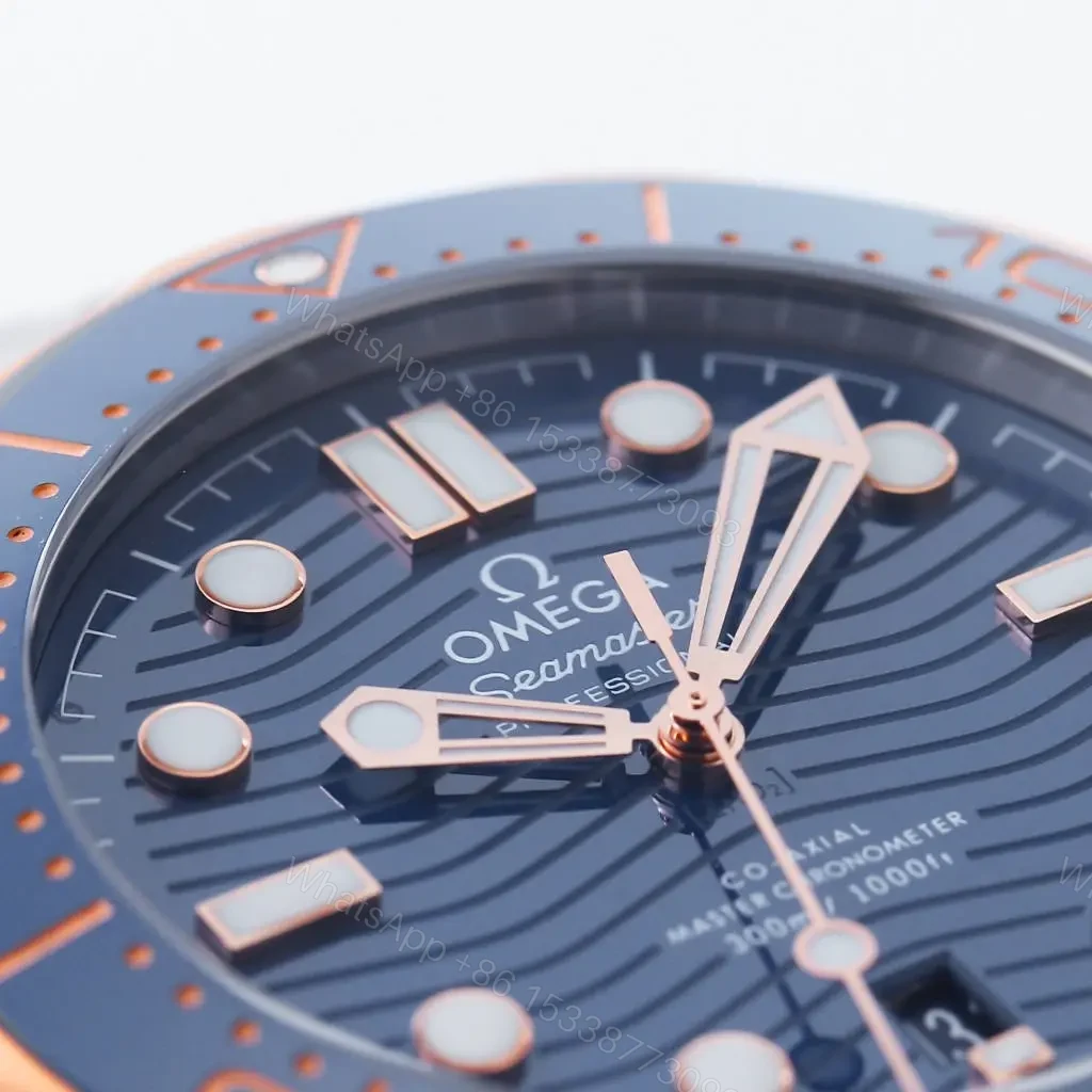 View 4 of Omega Seamaster 300M Series Blue Dial with Stainless Steel and Rose Gold Bracelet 42MM Case Custom 8800 Movement