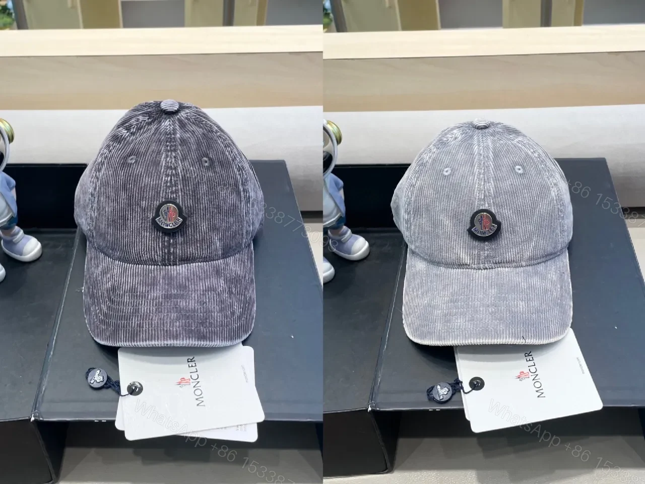 View 2 of Gray Corduroy Cap with Subtle Moncler Logo