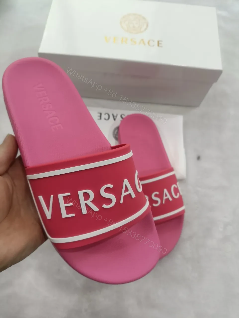 View 3 of Pink Synthetic Slide, Cushioned Strap, Flat Footer