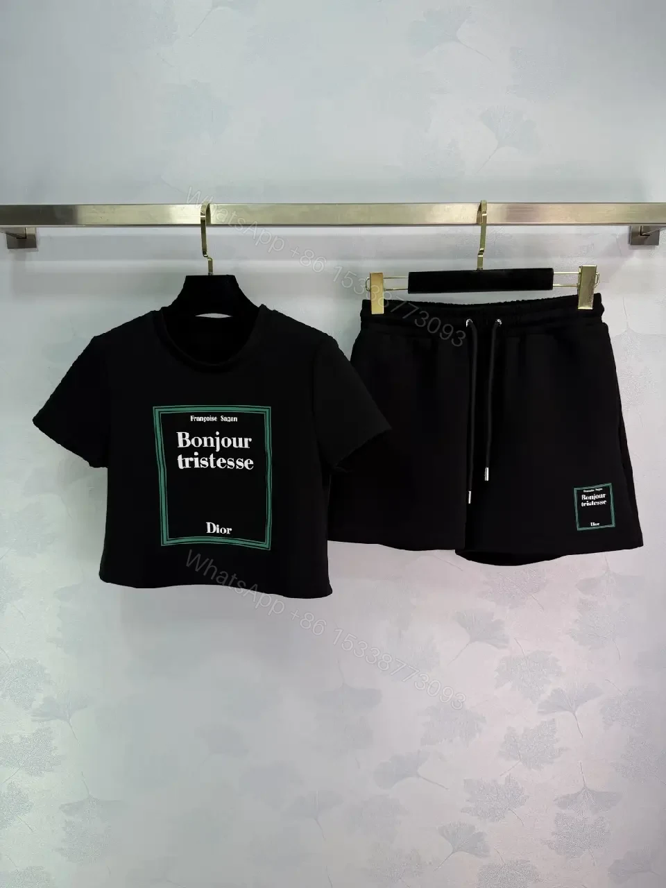 View 4 of Black Cotton Tee Shorts Set, Casual Dior Label