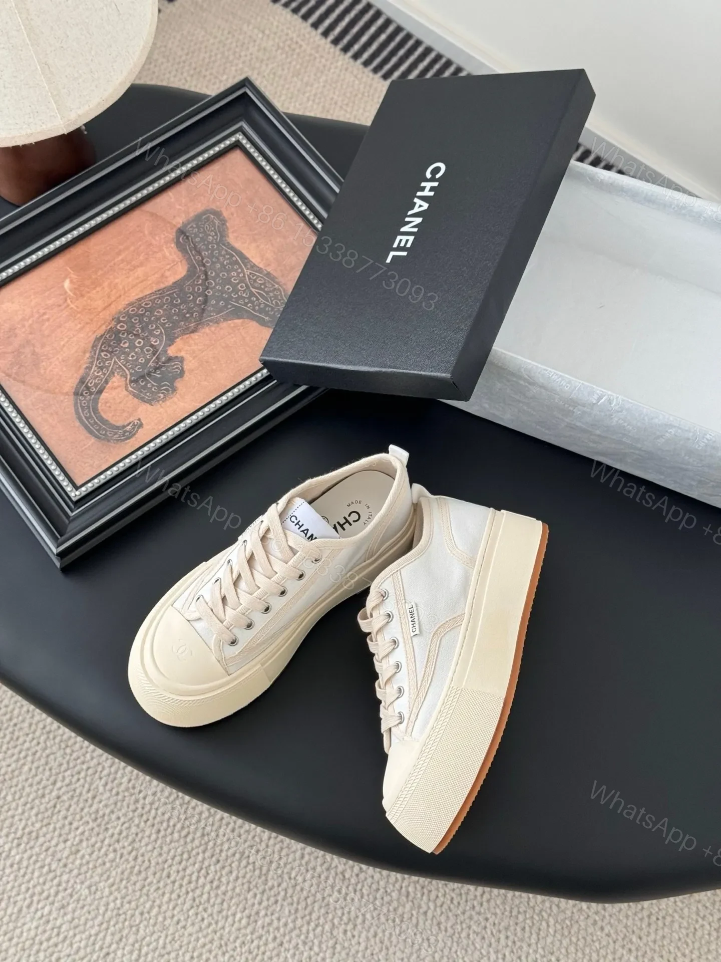 View 3 of Chanel Women Beige Canvas And Rubber Sneakers