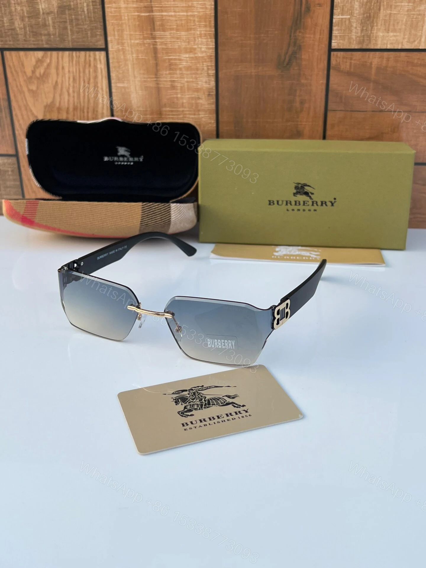 Burberry Rimless Sunglasses Black-Grey — view 1