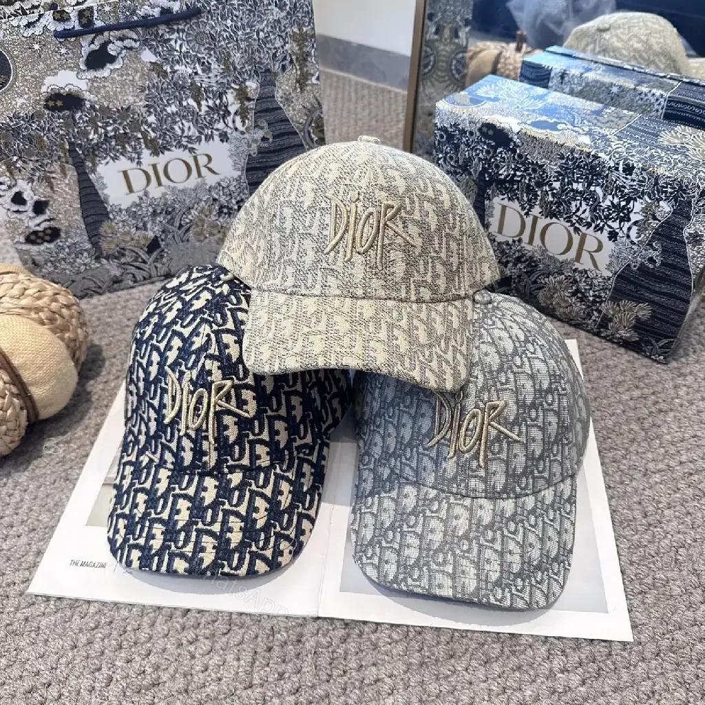 View 5 of Gray Monogram Textured Cap with Gold Dior Embellishment