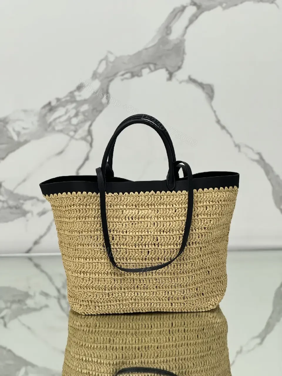 View 5 of Nautical Raffia Tote with Black Leather Trim: Everyday Luxury