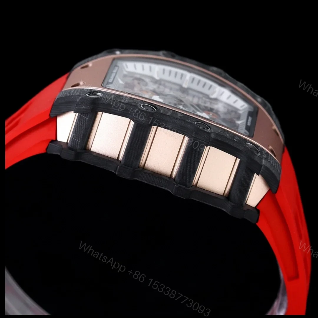 View 5 of Richard Mille RM21-01 Automatic Skeleton Watch 40MM Carbon Fiber Case Red Strap Aerospace Structure 20 Keyway Screws Premium Edition RM-RM21-01-CF-RED-SKL-40