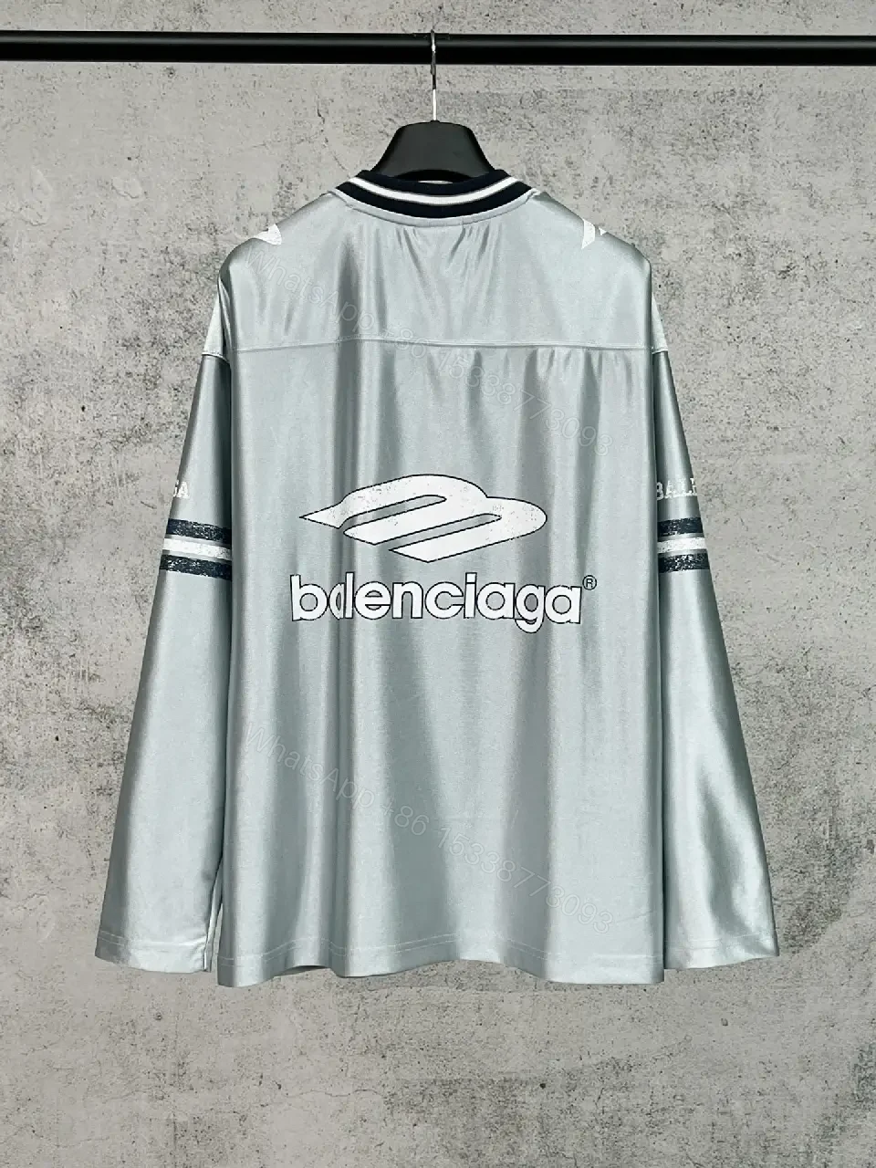 View 3 of Metallic Silver Balenciaga-Style Jersey: Bold Graphic, Relaxed Fit