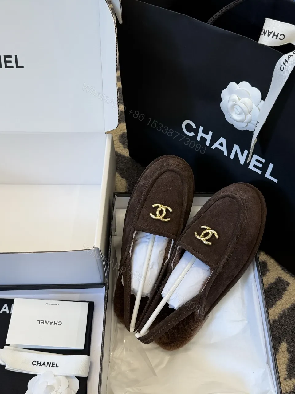 View 8 of Brown Suede Mule with Gold Logo Hardware – Slip-On Luxury Style