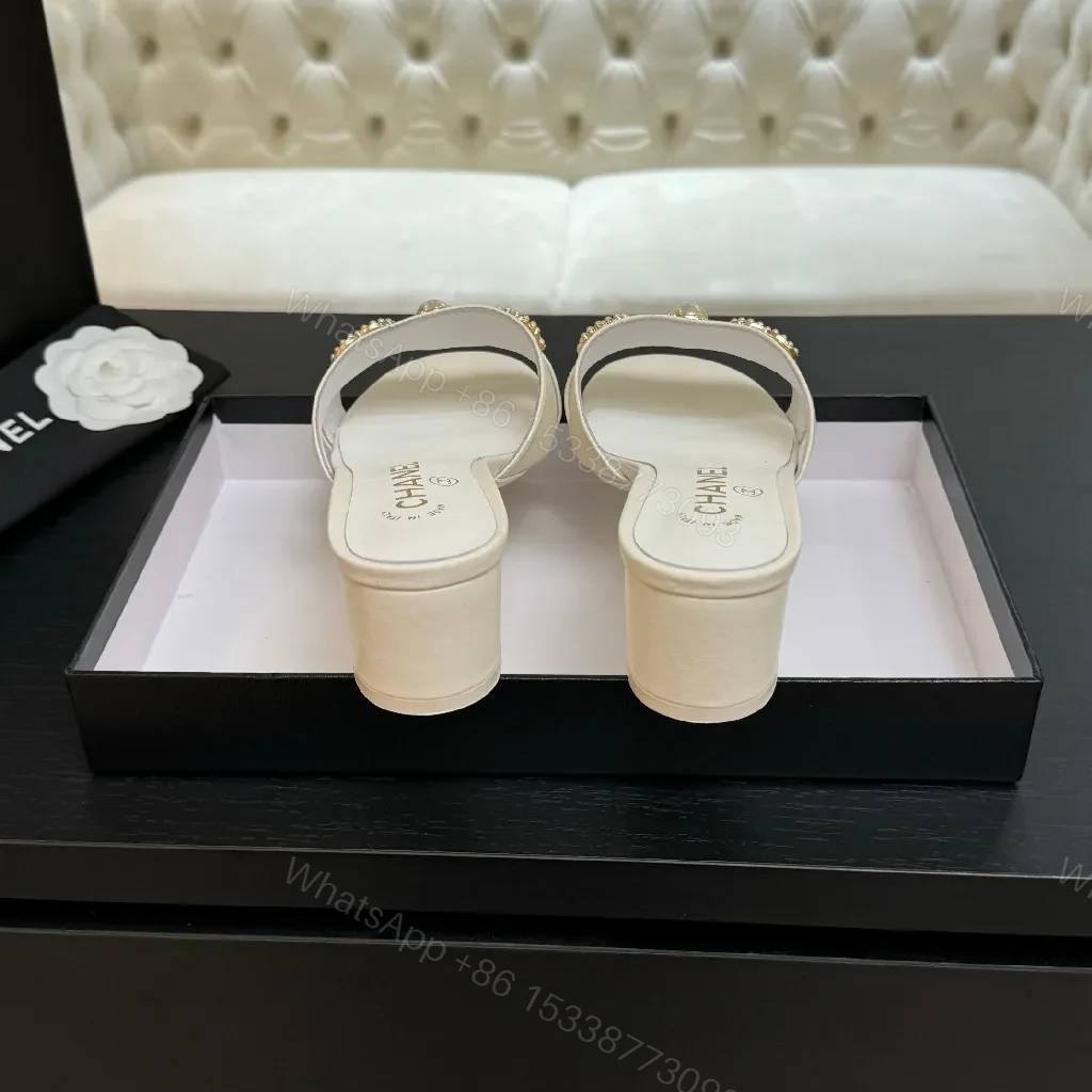 View 5 of Embellished Block Heel Mules - Luxury Comfort, Open-Toe, Mid Heel