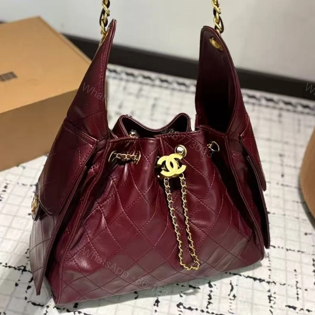 View 2 of Chanel 25 Small Handbag Shiny Crumpled And Gold Tone Metal Burgundy 26cm