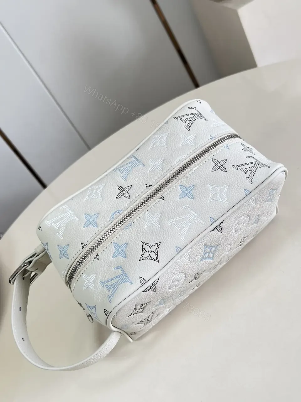 View 6 of White Leather Crossbody Pouch – Monogram Buckle Handle
