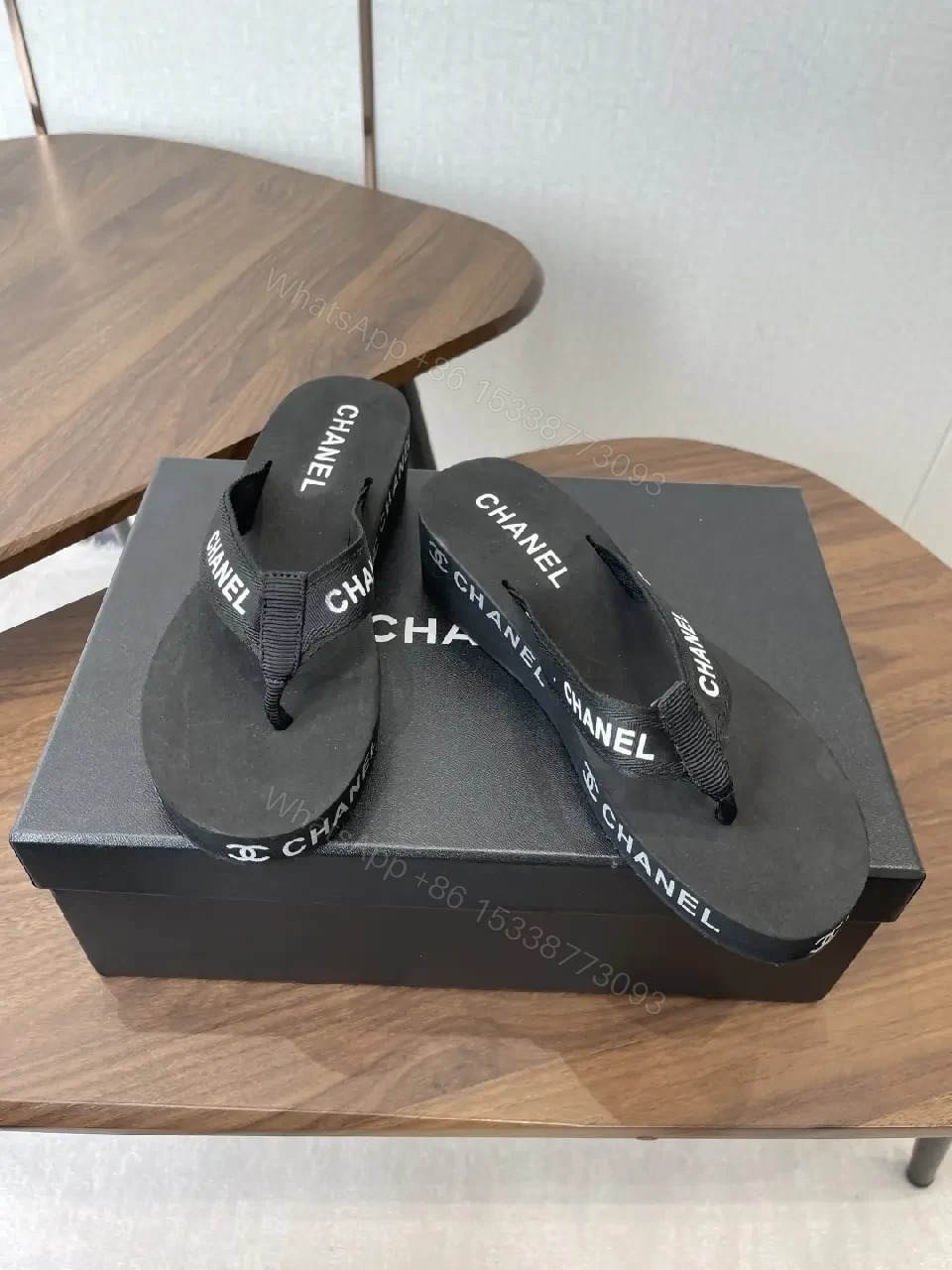 View 5 of Black Faux-Leather Flip-Flops: Luxe Minimalist Comfort