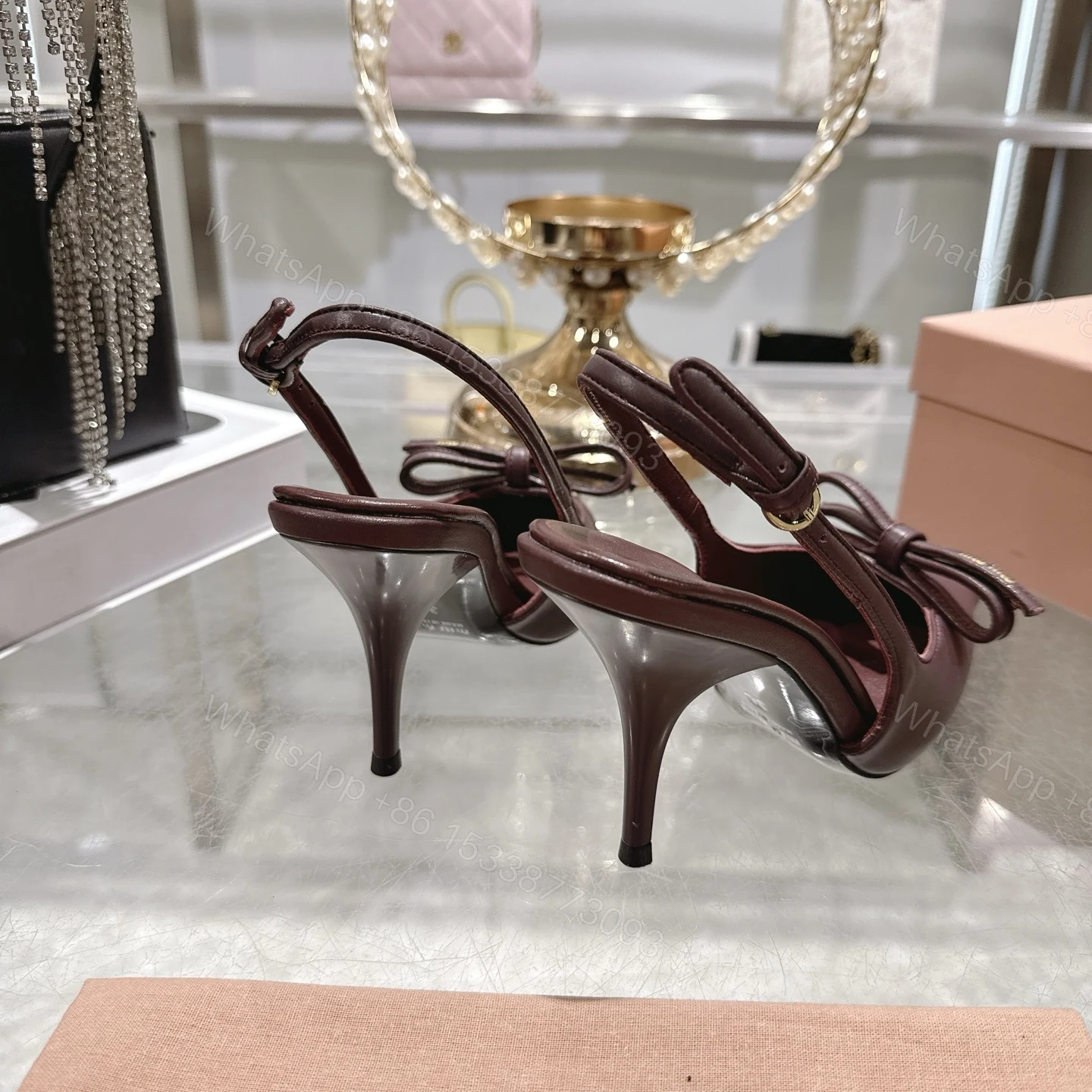 View 8 of Miu Miu Slingback Pumps With Bow Red