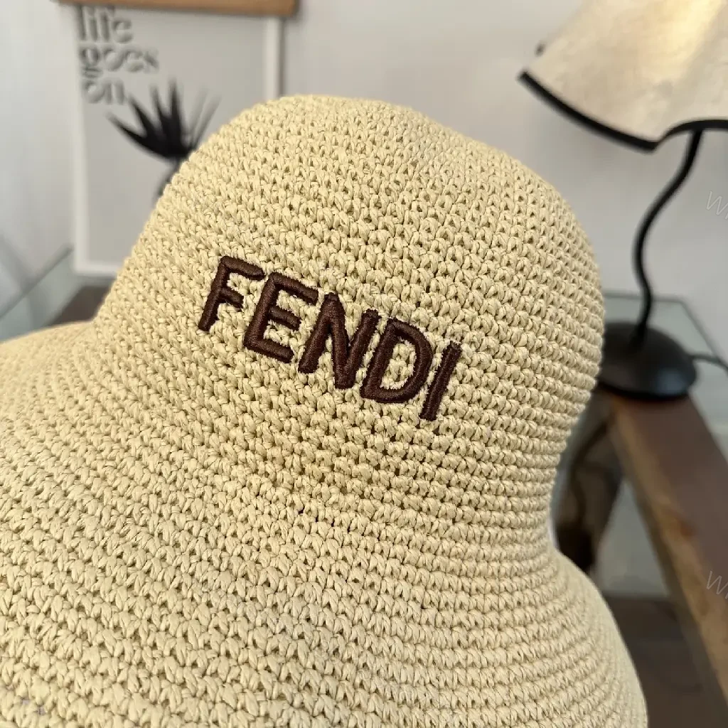 View 3 of Natural Beige Straw Bucket Hat with Crochet Pattern