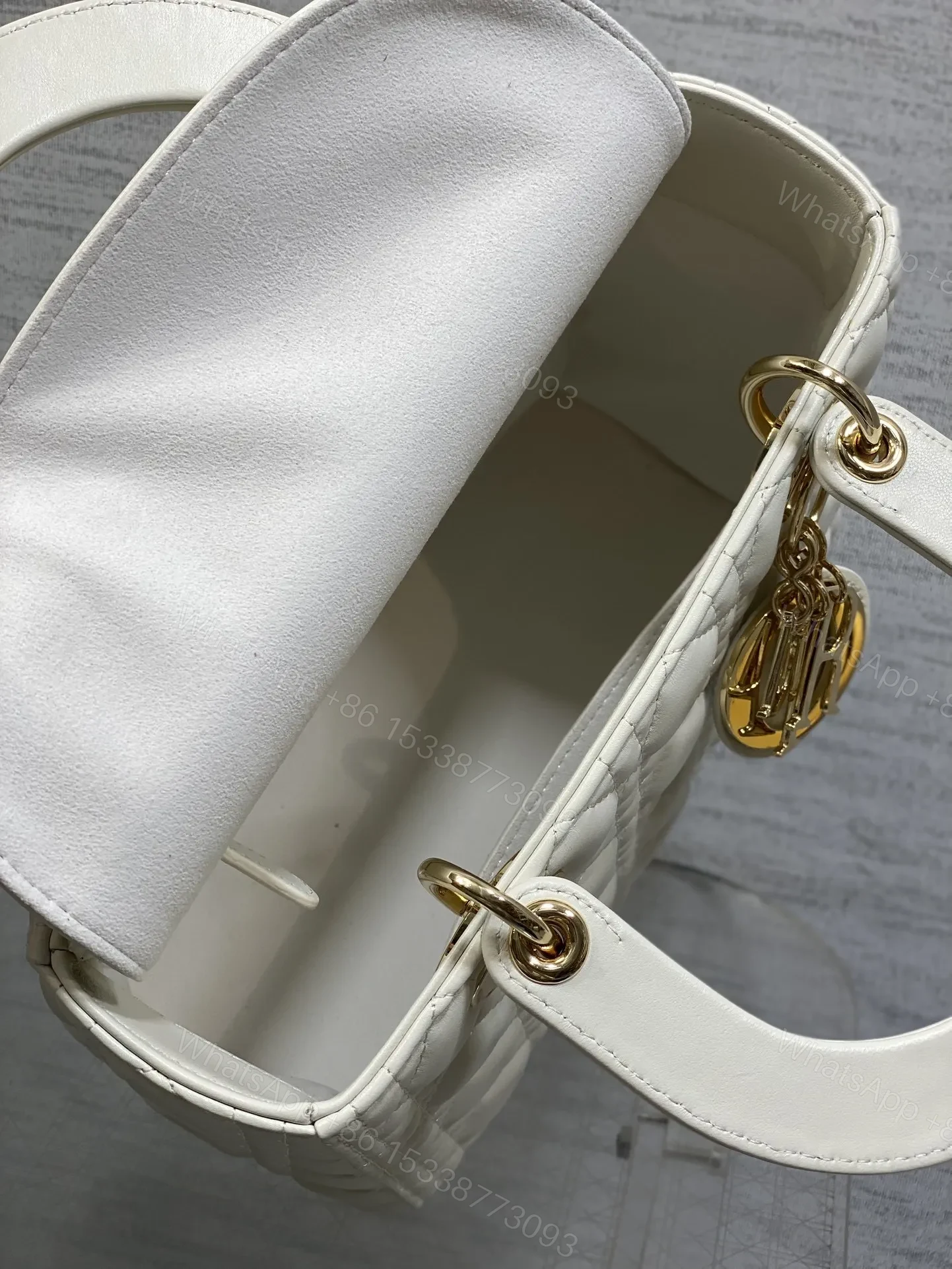 View 7 of Dior Medium Lady Bag in White Gold Hardware