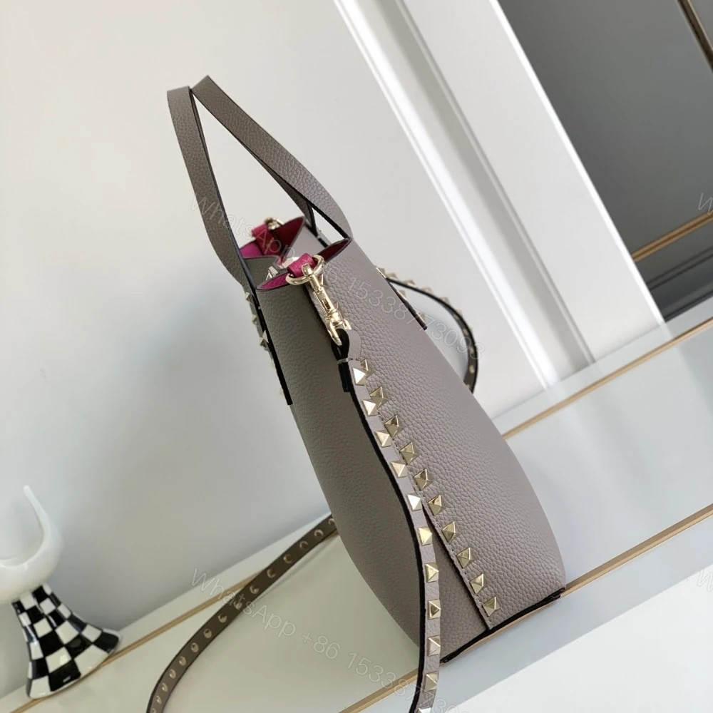 View 3 of VALENTINO GARAVANI ROCKSTUD SMALL TOTE BAG GREY GENUINE 28CM