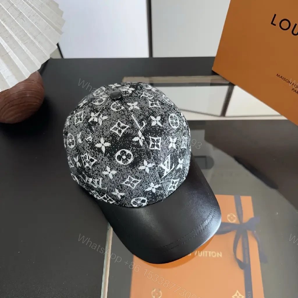 View 7 of Black & White Monogram Cap with Six-Panel Crown and Curved Brim