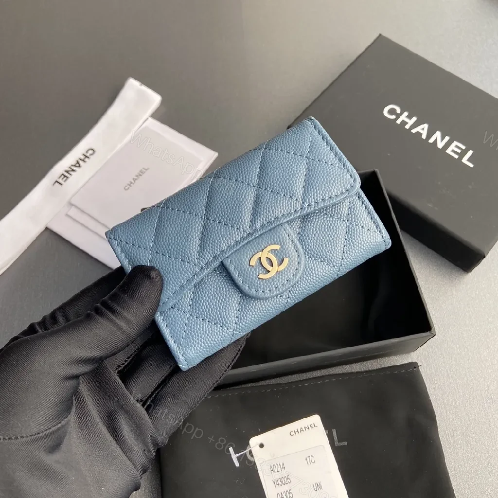View 3 of Powder Blue Quilted Lambskin Wallet: Compact, Day-to-Night Chic
