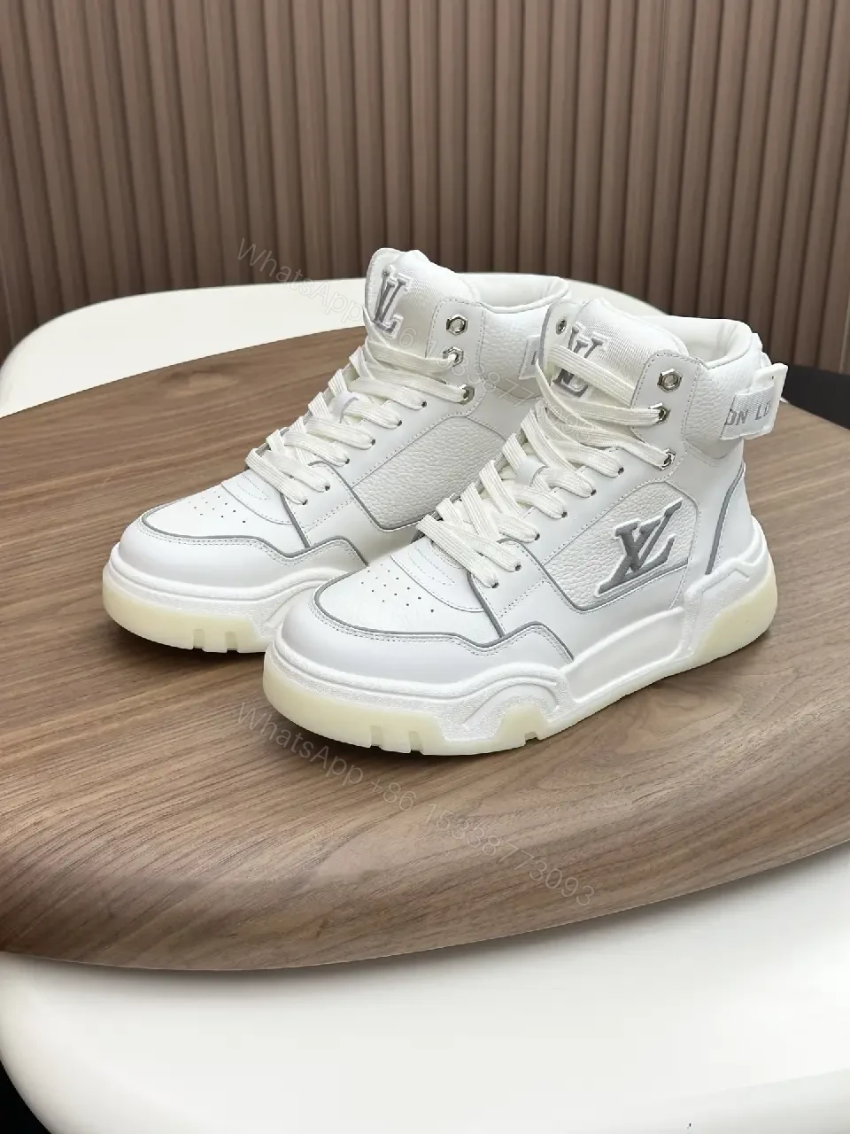 View 4 of White Leather High-Top Sneakers: Luxury Comfort Tailored