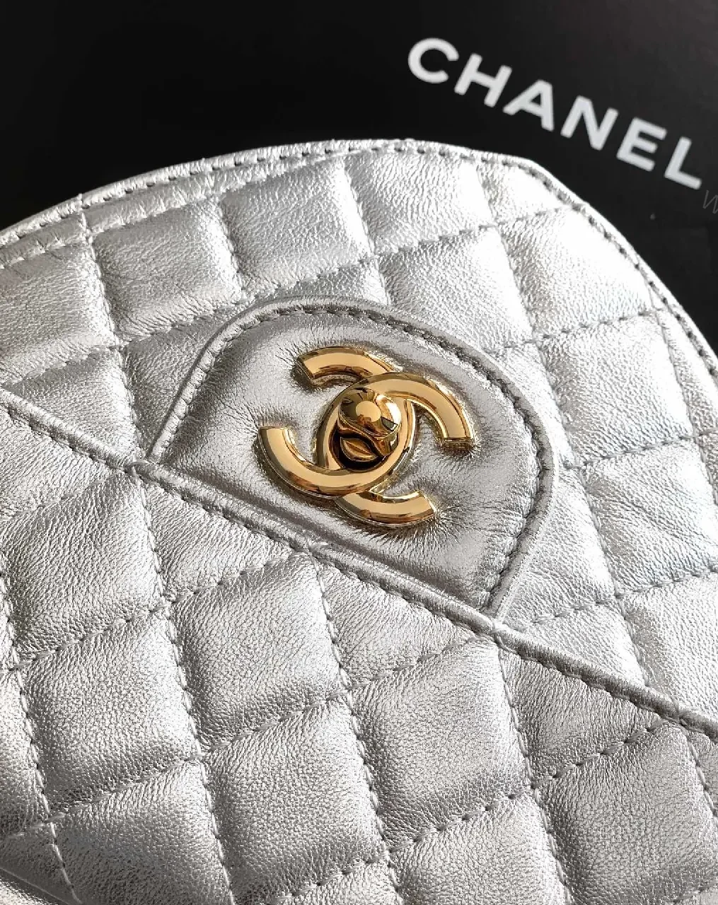 View 8 of Heart-Shaped Quilted Metallic Bag with Gold Hardware