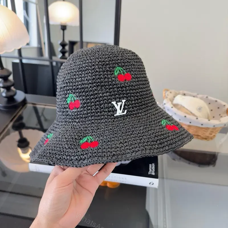 Charcoal Crochet Bucket Hat with Cherry & LV Accent — view 1