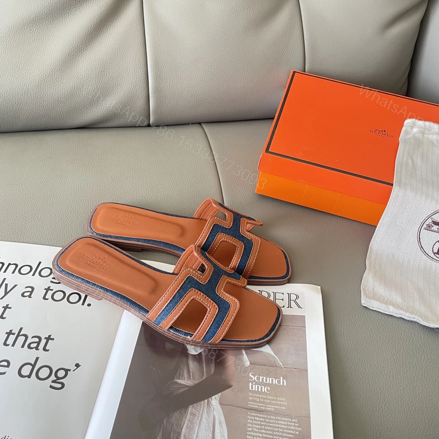 View 3 of HERMES ORAN SANDAL BLEU BRUT GOLD H221105ZV48340