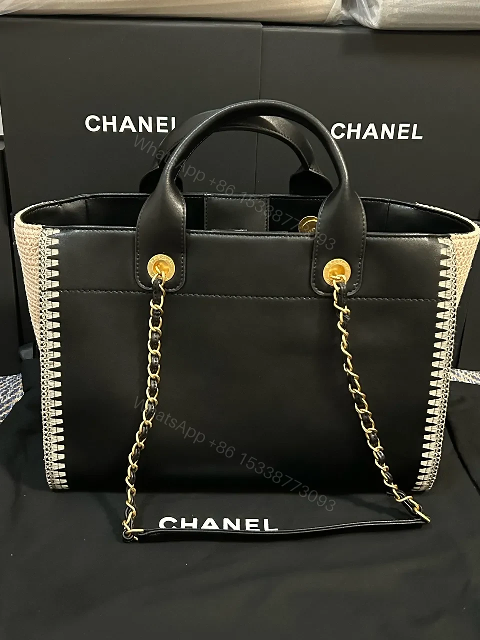 View 7 of [Black] + [Leather] + [Chic] + [Textured Accents] + [Tote]