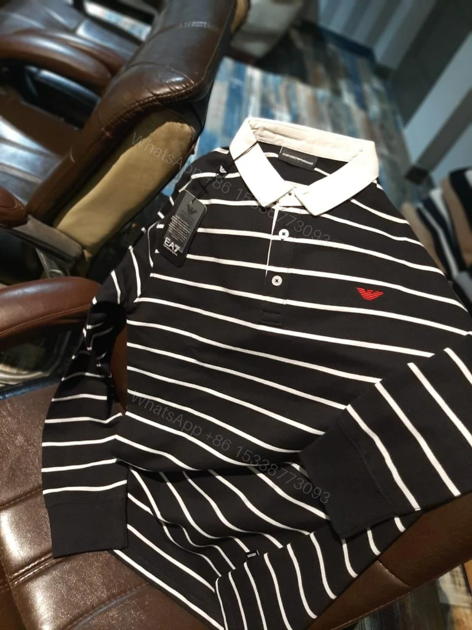 View 8 of First Copy Armani Superior Full Sleeves Cotton Lycra Rugby Polos