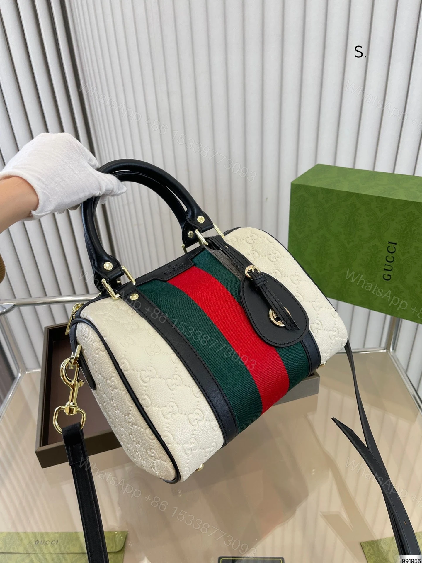View 2 of Gucci Dark Brown/Beige GG Canvas and Small Vintage Web Boston Bag