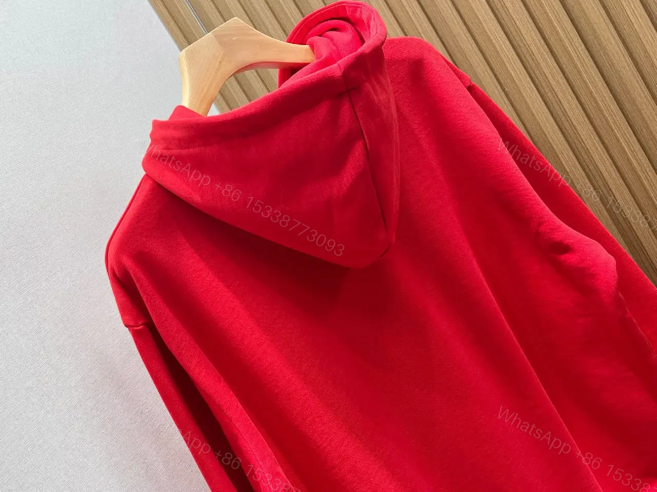 View 3 of Bold Red Hoodie with Celine-Inspired Typography