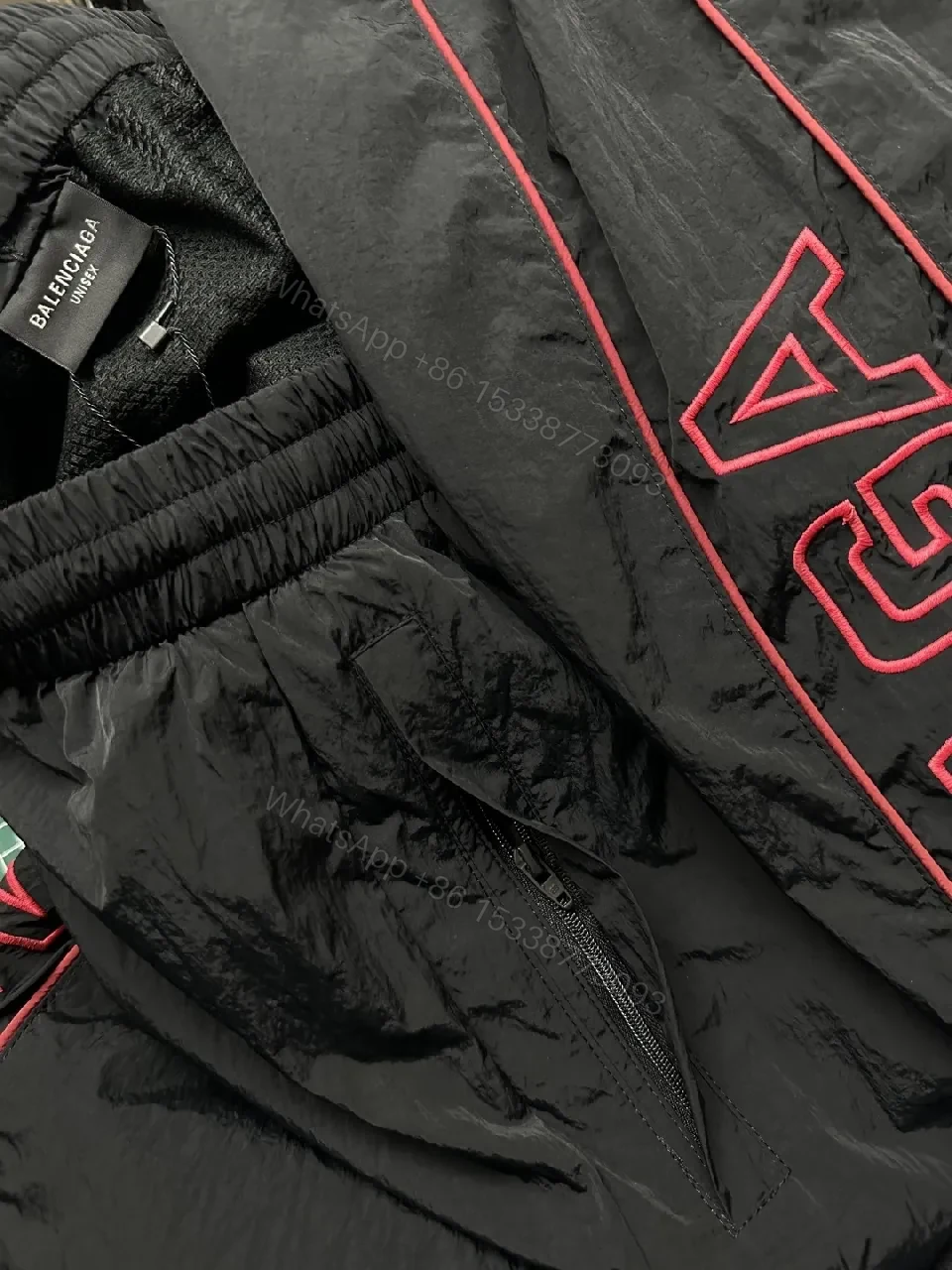 View 4 of Bold Red BALENCIAGA Logo Nylon Track Pants