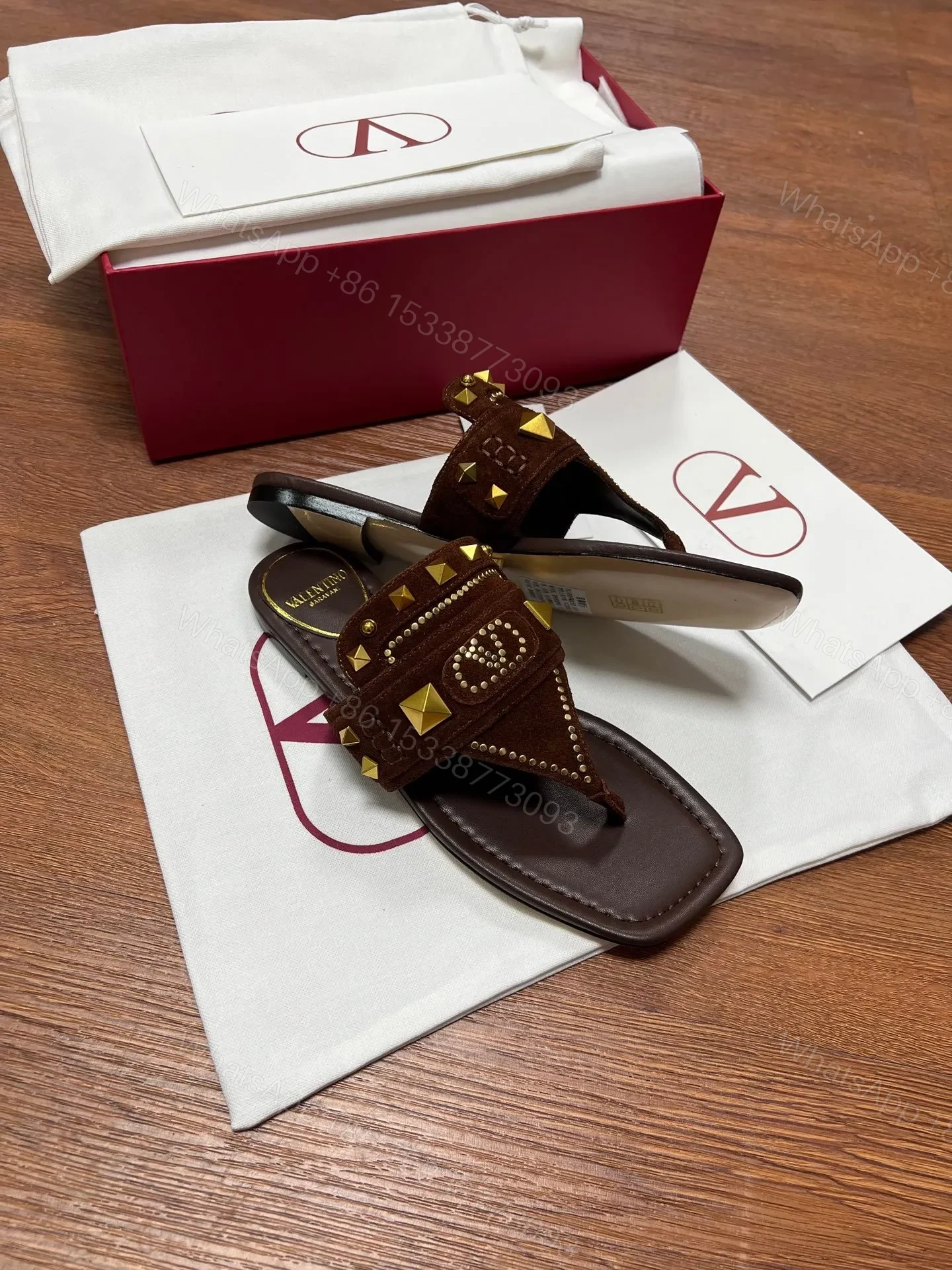 View 4 of Valentino Women Brown Suede Studded Flats