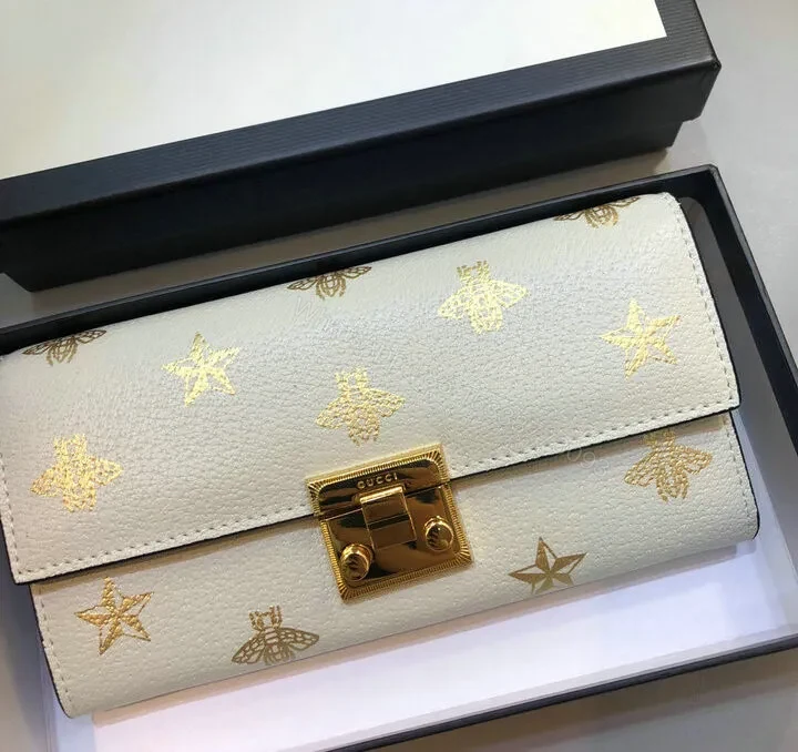 Gucci Padlock Bee Star White Wallet on Chain Knockoff GF78QS — view 1