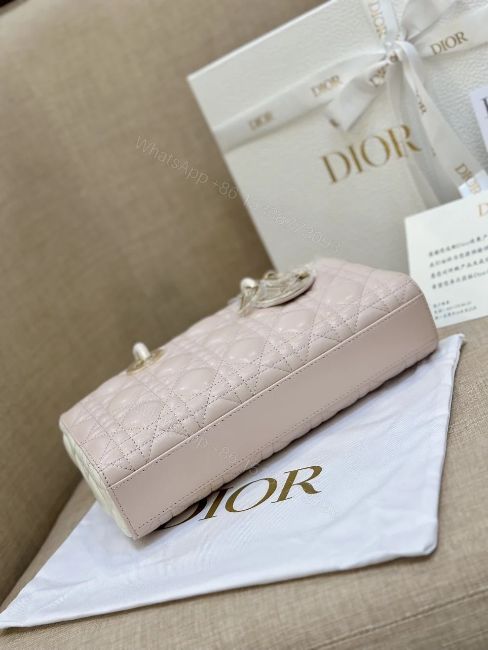 View 5 of Dior D-Joy Women’s Handbag Pink Cowhide 26cm