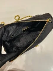 View 7 of LARGE QUILTED FLAP BAG 23 IN BLACK RE-NYLON FABRIC GOLD CHAIN