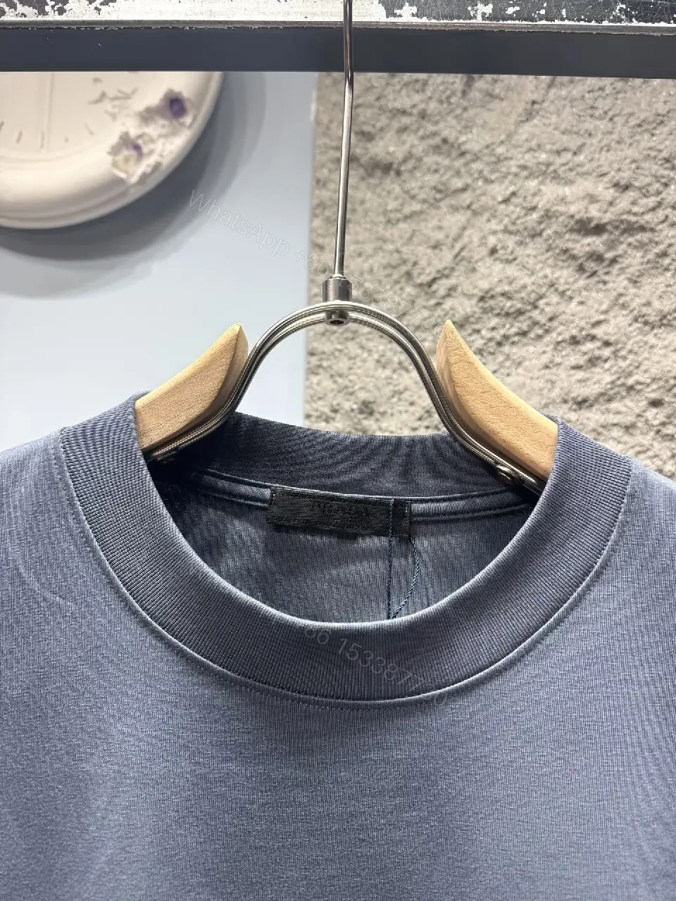 View 4 of Charcoal Cotton Tee with Neon Prada-Inspired Logo Embellishment