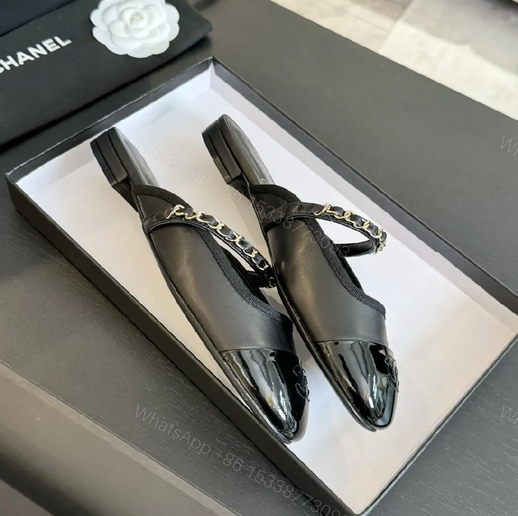 View 6 of Black Leather Slide Mules with Chain Detail - Luxe Casual Calm