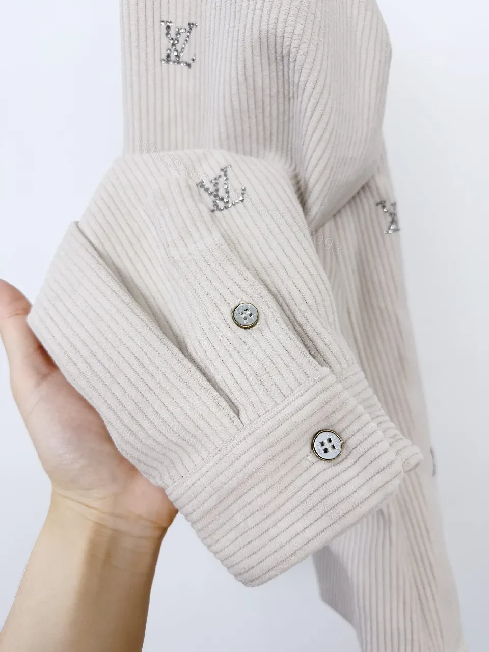 View 5 of Textured Corduroy Shirt — Subtle Monogram Luxury Shirt