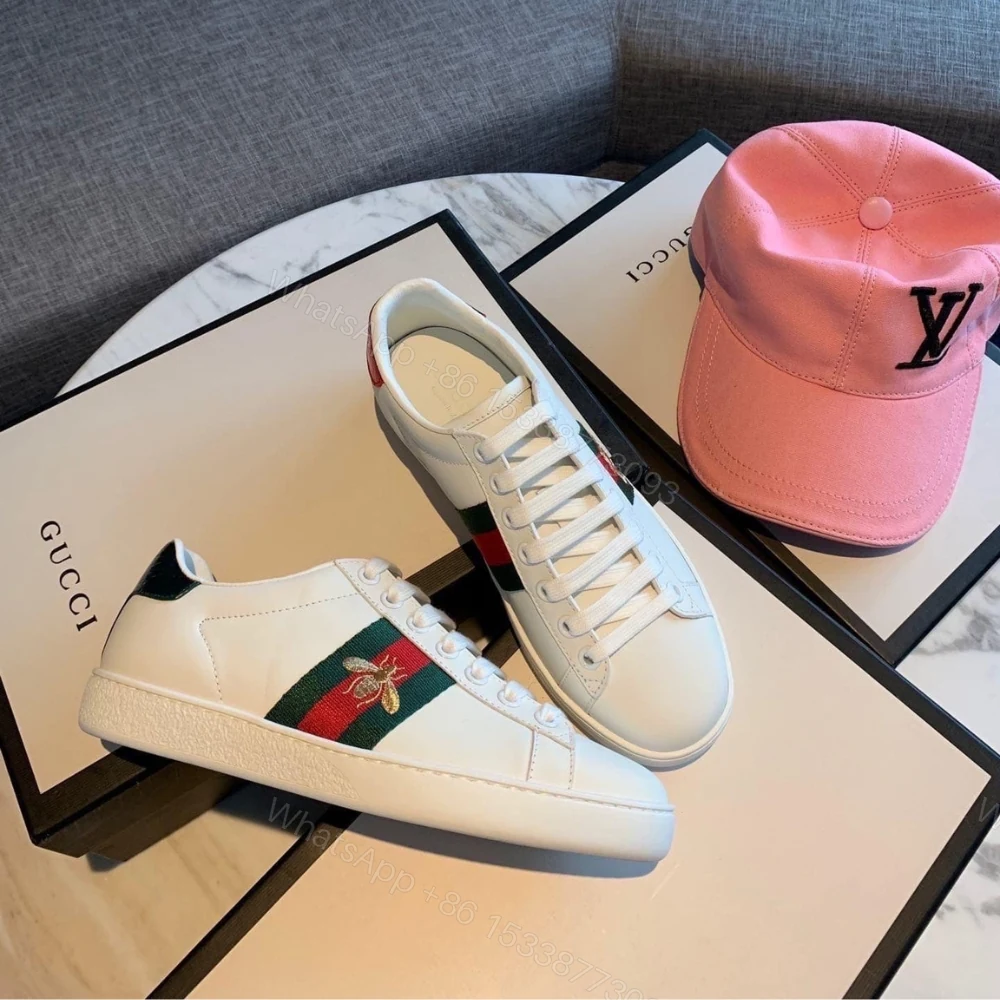 View 2 of Gucci Ace Embroidered Sneaker Bee White 429446 02JP0 9064