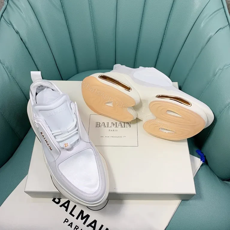 View 2 of White Leather Suede Runner | Sculpted Cushion, Balmain-Inspired Sneakers