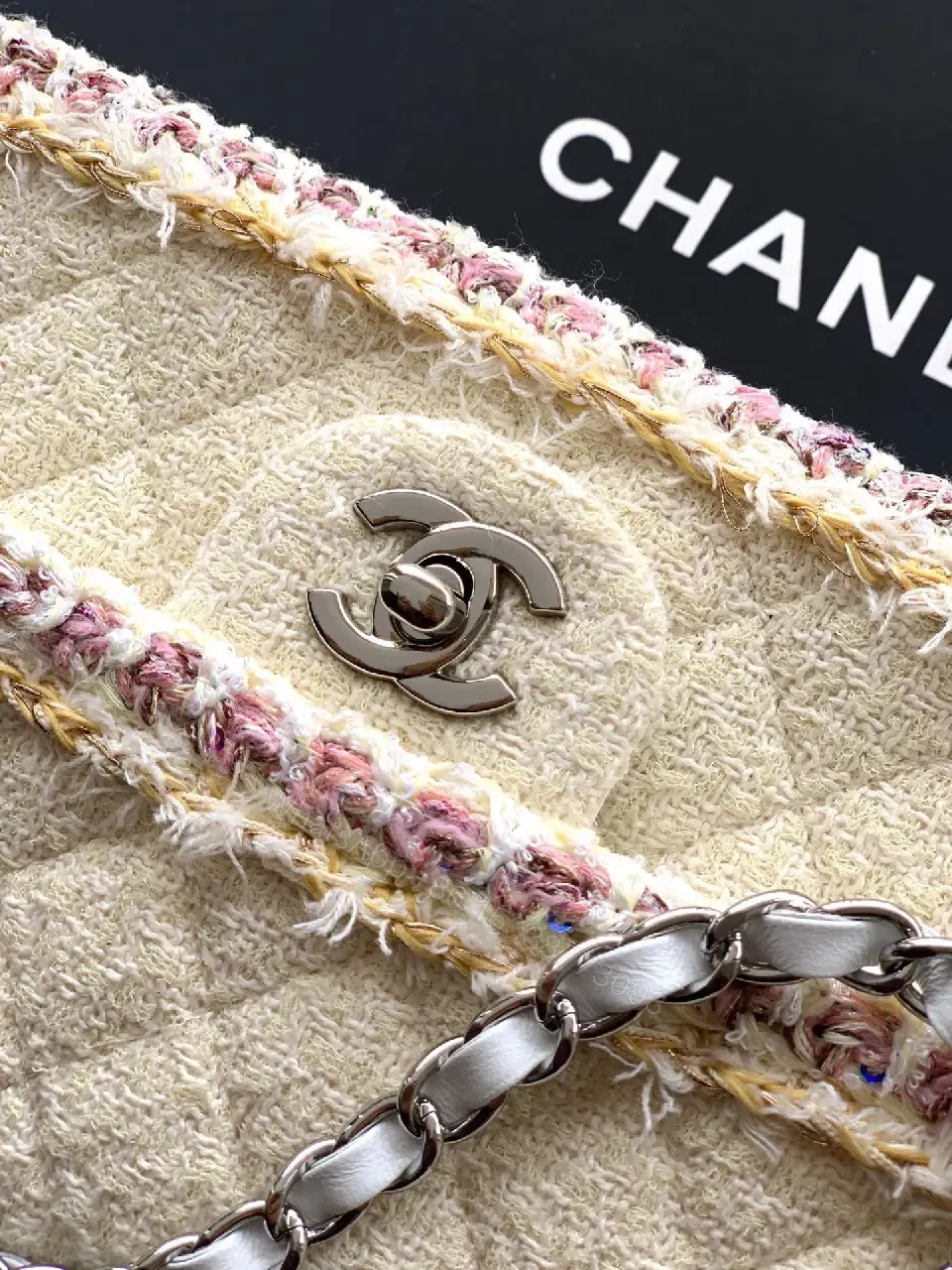 View 6 of Tweed-Texture Chain-Stride Flap Bag, Compact Luxury