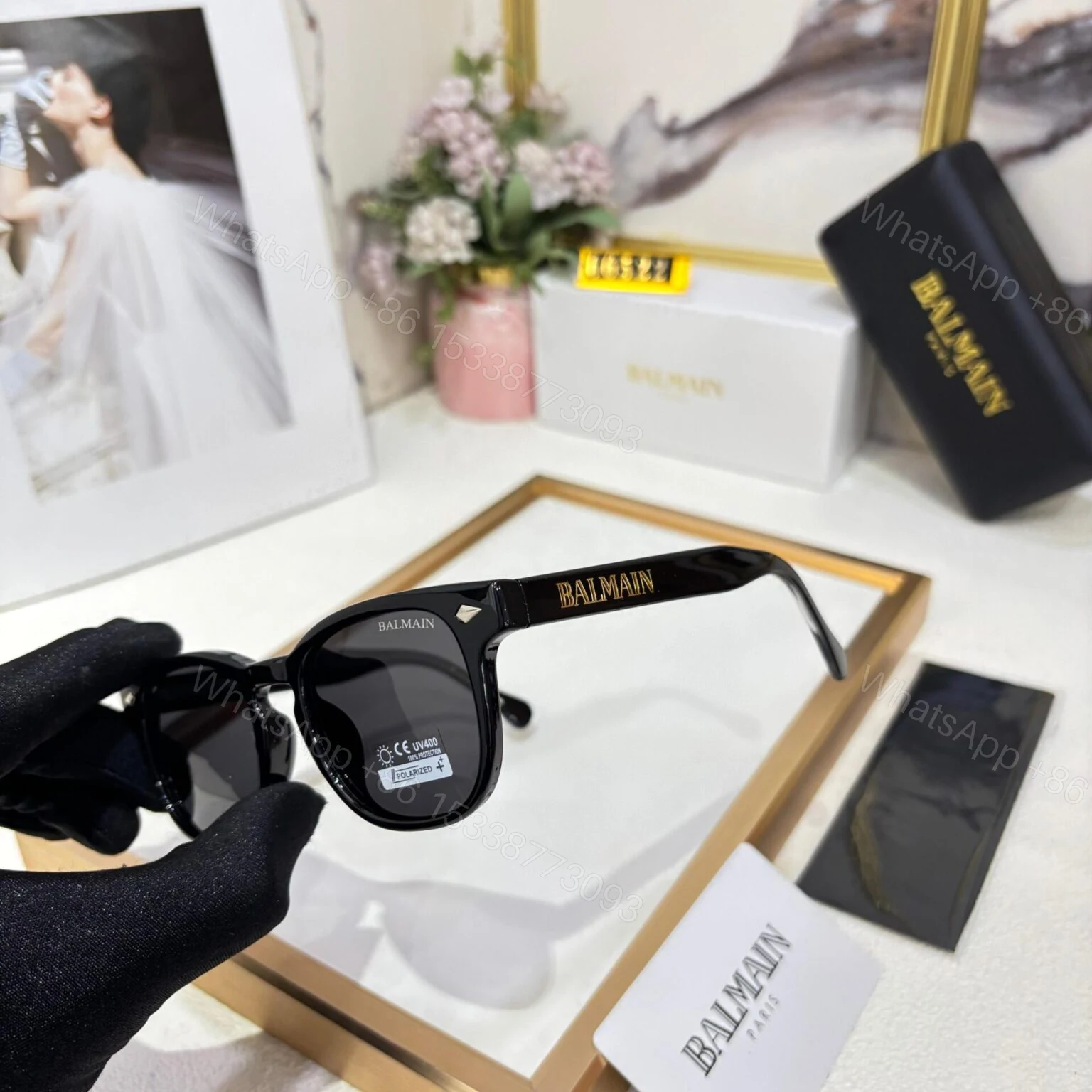 View 2 of Balmain Wayfarer Polarized Sunglasses Black